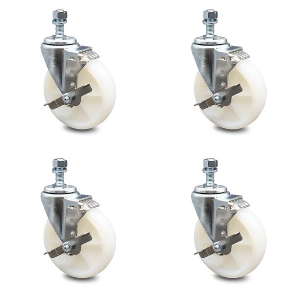 Service Caster 5 Inch Nylon Wheel Swivel 1/2 Inch Threaded Stem Caster Set with Brake SCC SCC-TS20S514-NYS-TLB-121315-4 - main